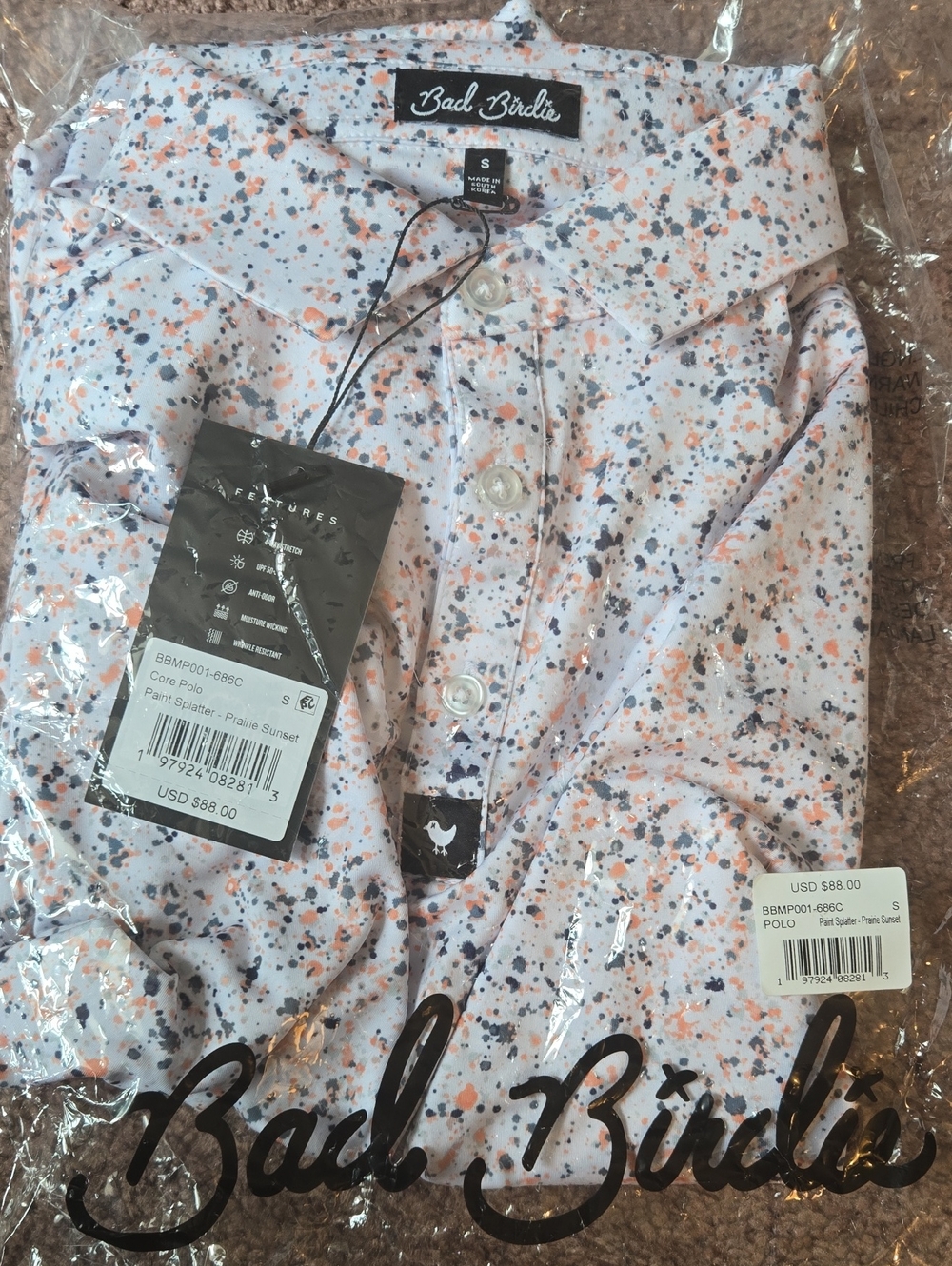 Bad Birdie Men’s Splatter Polo - Prairie Sunset Small